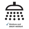 Icon of a shower head with water droplets, indicating moisture and steam resistance for bathroom paint.