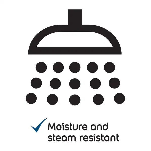 Icon of a shower head with water droplets, indicating moisture and steam resistance for bathroom paint.