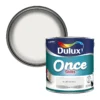 Dulux Once Gloss Pure Brilliant White tin with bold red and white label, ideal for wood and metal