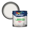 Dulux Quick Dry Gloss Pure Brilliant White paint tin with open lid showing high-sheen white gloss finish for wood and metal