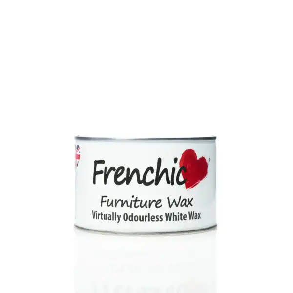 Frenchic Furniture Wax 400ml in a white can with red heart logo, ideal for chalk paint finishing, available at Stringers DIY.