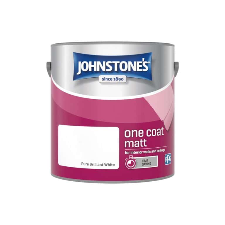 Johnstone's One Coat Matt emulsion in Brilliant White—single-coat paint for walls and ceilings
