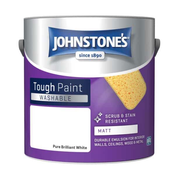 Johnstone's Washable Matt Brilliant White 2.5 L tin – tough washable matt paint for walls, ceilings
