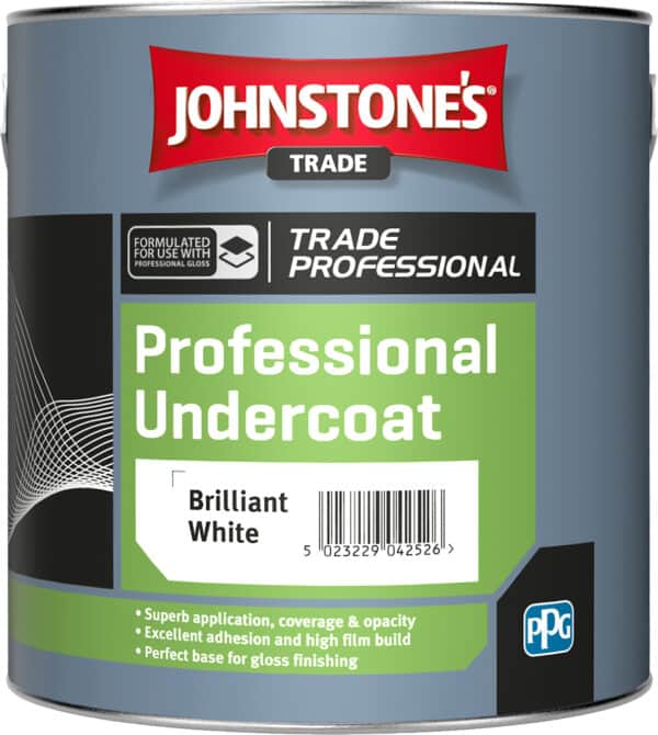 Johnstone’s Trade Professional Undercoat tin – solvent-based primer for preparing wood and metal surfaces