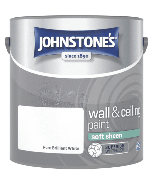 Johnstone’s Retail Soft Sheen Emulsion Brilliant White tin for walls and ceilings