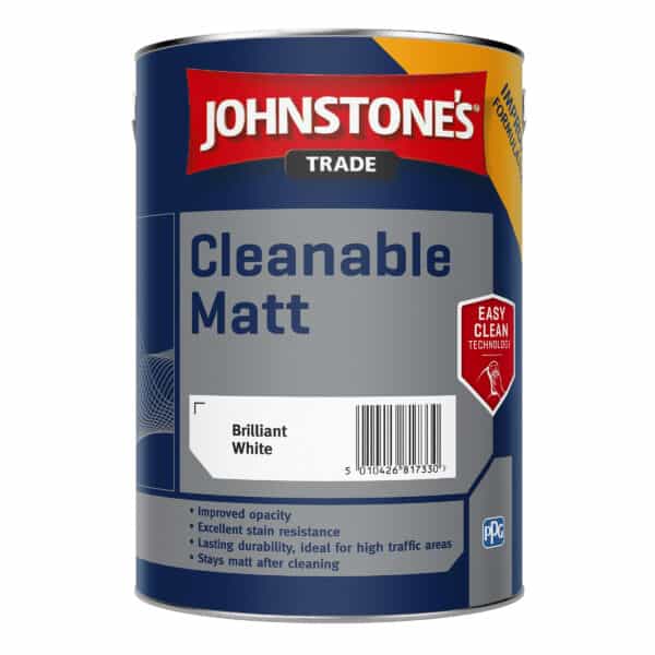 Johnstone’s Trade Cleanable Matt Brilliant White tin – easy-clean, durable emulsion for high-traffic interior walls