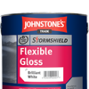 Johnstone’s Trade Stormshield Flexible Gloss Brilliant White 2.5 L – exterior high-gloss paint designed for durable, weather-resistant finish