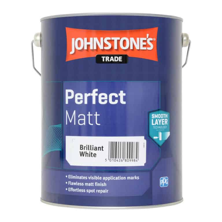 Johnstone’s Trade Perfect Matt Pure Brilliant White paint tin — flat matt emulsion for walls and ceilings