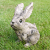 Wood effect bunny small sculpture on green grass, ideal for home decorating and garden decor.
