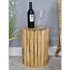 Rustic wooden side table made from natural logs, ideal for home decor and living room accents.