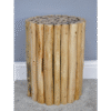 Rustic wooden side table made from vertically arranged natural logs, ideal for home decor and living room accents.
