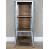 Industrial galvanised and wood shelf unit with metal frame and wooden shelves, ideal for home or retail storage.