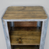 Industrial galvanised and wood shelf unit with a rustic finish, ideal for home decorating and storage solutions.