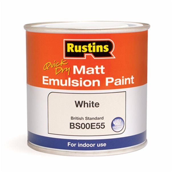 Rustins Quick Dry Matt Emulsion 250ml White – smooth matt wall and ceiling paint