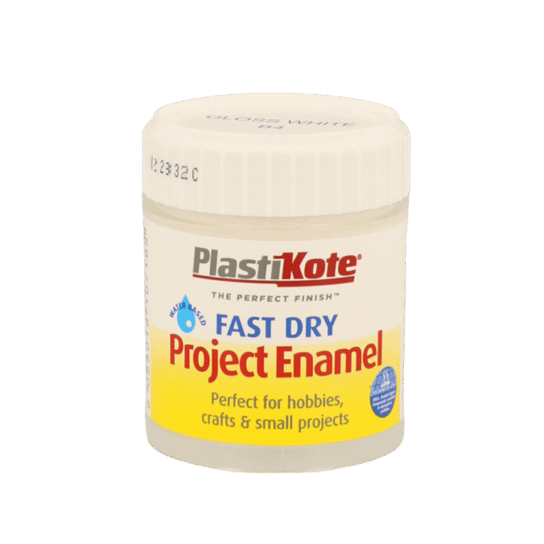 PlastiKote Fast Dry Enamel Paint 59ml gloss white – durable quick-drying enamel for small jobs and crafts.