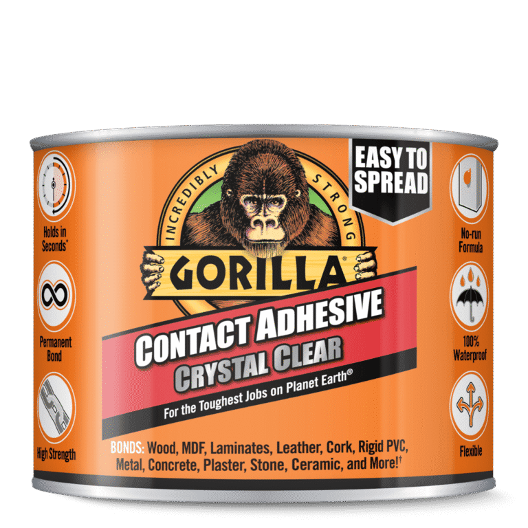 Gorilla Contact Adhesive 250 ml tin – clear, fast-grip glue for wood, metal, laminates