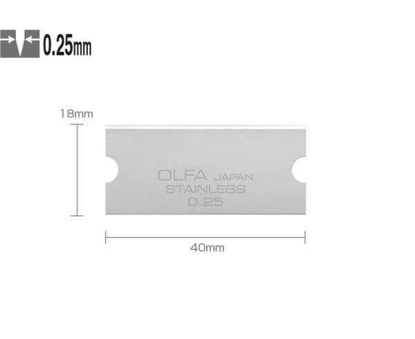 Olfa Pro Glass Scraper GSR-2 with ergonomic handle and safety cover blade dimensions.