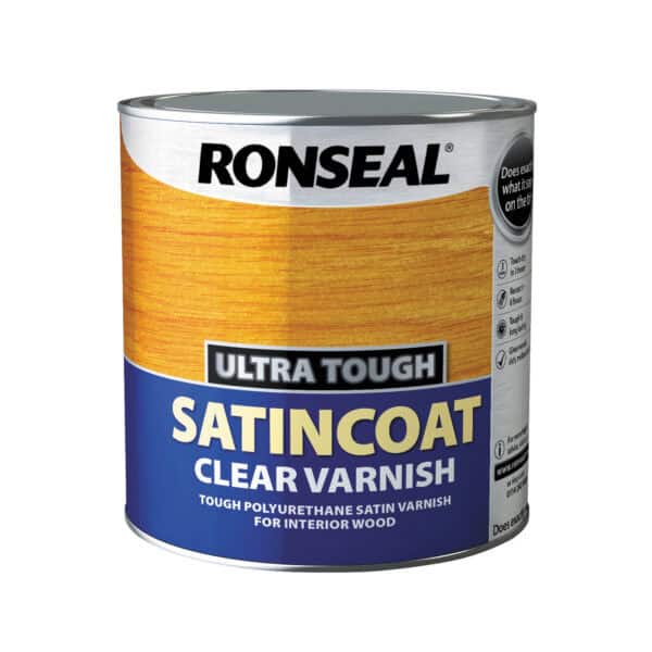 2.5l Clear satin varnish for durable, non-yellowing wood protection.