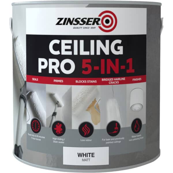 Zinsser Ceiling Pro 2.5L – one-coat stain-blocking matt ceiling paint