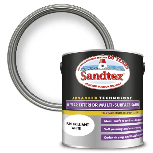 Sandtex 10 Year Multi-Surface Exterior Paint Brilliant White – durable coating for wood, metal, uPVC, and masonry