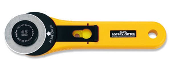 Olfa Rotary Cutter 45mm with ergonomic handle and safety blade cover.