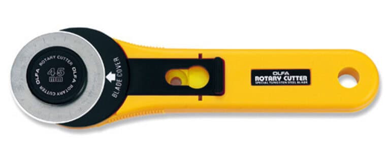 Olfa Rotary Cutter 45mm with ergonomic handle and safety blade cover.