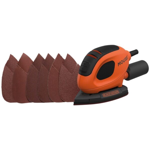 Black & Decker Mouse Sander BEW230-GB – Compact Detail Sander showing sanding sheets.