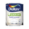 750ml Dulux Quick Dry Satinwood Pure Brilliant White paint tin with mid-sheen finish for interior wood and metal