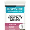 Polyvine Heavy Duty Interior Satin Clear Varnish 1L – durable, tintable using Polyvine acrylic colourants. Giving protective coating for wood.