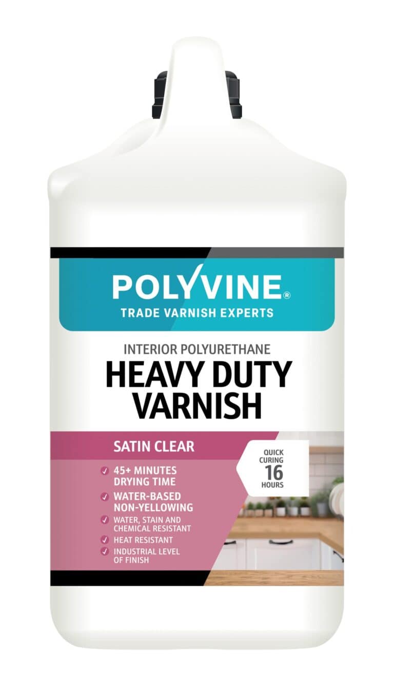Polyvine Heavy Duty Interior Satin Clear Varnish 4L – durable, tintable using Polyvine acrylic colourants. Giving protective coating for wood.