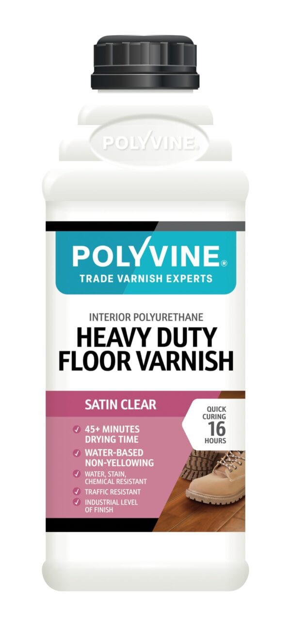 Polyvine Heavy Duty Clear Satin Floor Varnish 1l – ultra-tough, tintable coating for woode