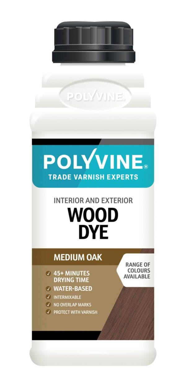 Polyvine Water-Based Medium Oak Wood Dye for interior and exterior wood staining.