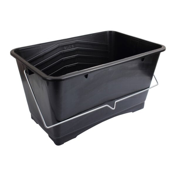 Black plastic paint scuttle with reinforced handle and ridged inner base 15".