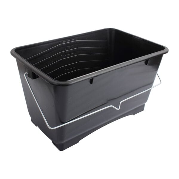 Black plastic paint scuttle with reinforced handle and ridged inner base 10l.