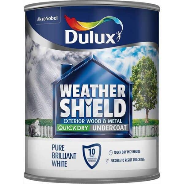 Dulux Weathershield Retail Undercoat tin – durable basecoat for exterior wood and metal.