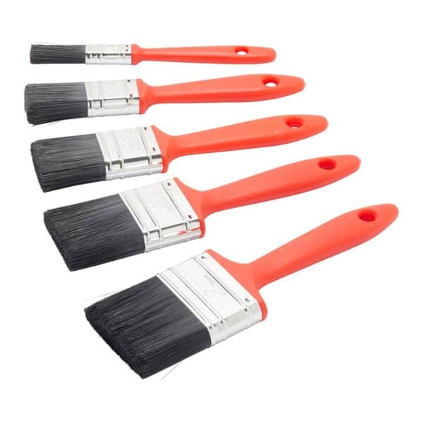 Fit For The Job Value Brush Range Brush set 5 pack unpackaged fanned out showing sizes – affordable paint brushes for DIY home decorating with smooth, even paint coverage.