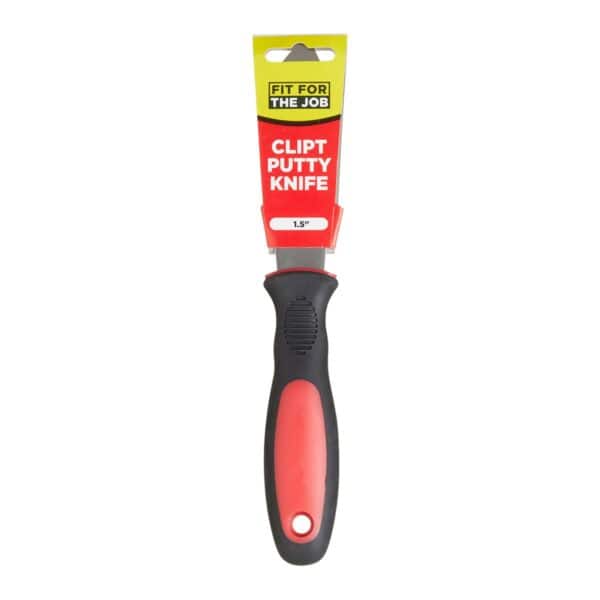 Fit For The Job Clipt Putty Knife 1.5" packaged – flexible steel blade with comfortable handle for smooth putty and filler application
