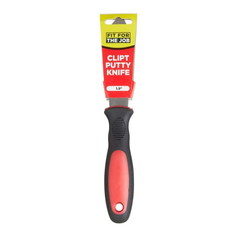 Fit For The Job Clipt Putty Knife 1.5" packaged – flexible steel blade with comfortable handle for smooth putty and filler application