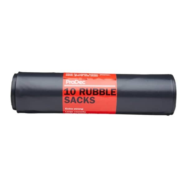 ProDec Heavy Duty Rubble Sacks packaged – pack of 10 tear-resistant bags for rubble and waste removal.