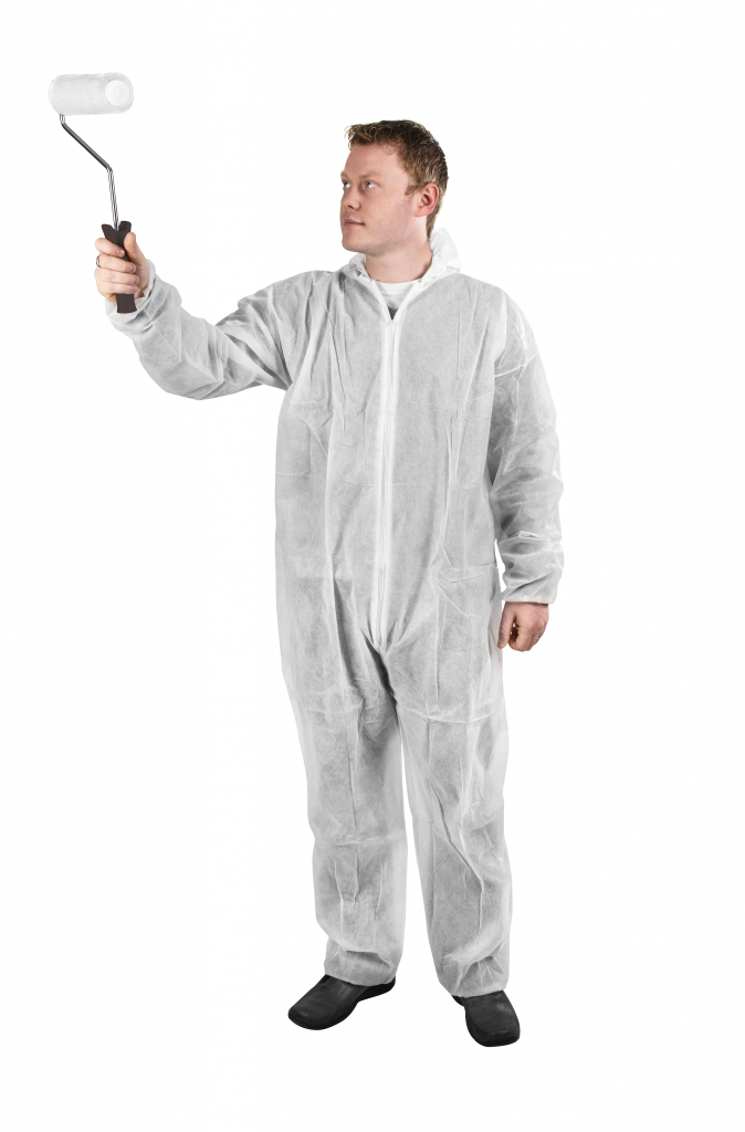 Person wearing Glenwear Protective Coveralls while decorating