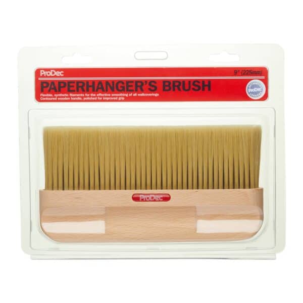 ProDec Wallpaper Hanging Brush 9" – ergonomic handle and soft bristles for smooth wallpaper application.