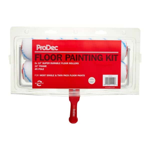 ProDec Floor Roller Kit 12" – professional 4-piece set with solvent-resistant rollers and pole for smooth floor coatings.