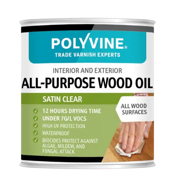 Polyvine Wood Oil Sample Size – Satin Clear Finish for Interior and Exterior Wood – 100ml