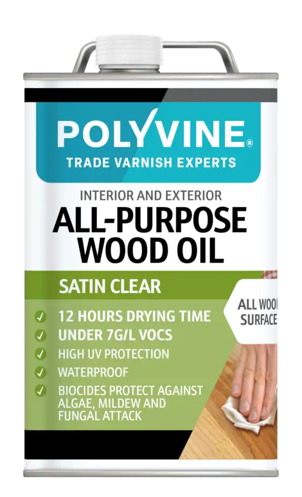 Polyvine Satin Clear Wood Oil for Interior and Exterior Use – 2.5L container