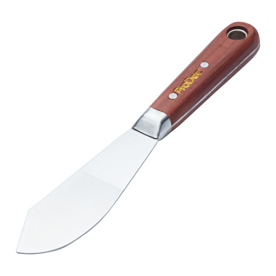 ProDec 1.5 inch Clipt putty knife with wooden handle and steel blade.