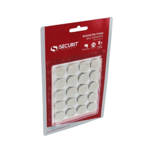 Securit Round Felt Pads 19 x 5mm pack of 20 self adhesive furniture protectors