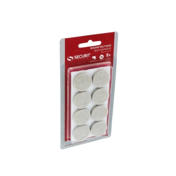 Securit Round Felt Pads 25 x 5mm pack of 16 self adhesive furniture protectors