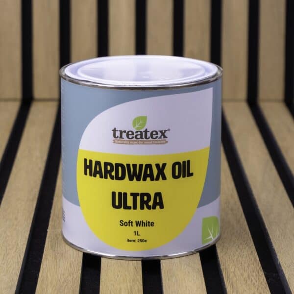 Treatex hardwax oil ultra soft white interior wood finish.