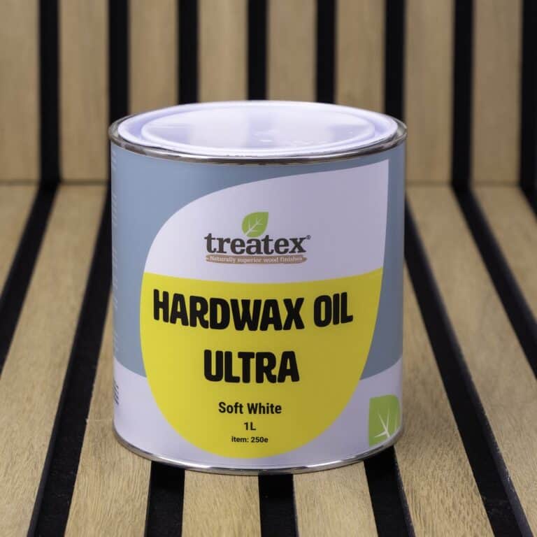 Treatex hardwax oil ultra soft white interior wood finish.