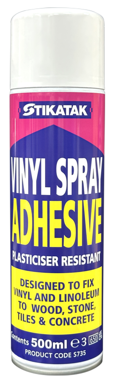 Stikatak vinyl spray adhesive 500ml aerosol can.